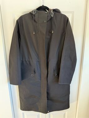 Burberry Women’s Dark Grey Hooded Cinched Waist Rain Coat